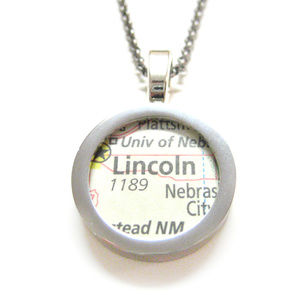 Lincoln Nebraska Map Pendant Necklace